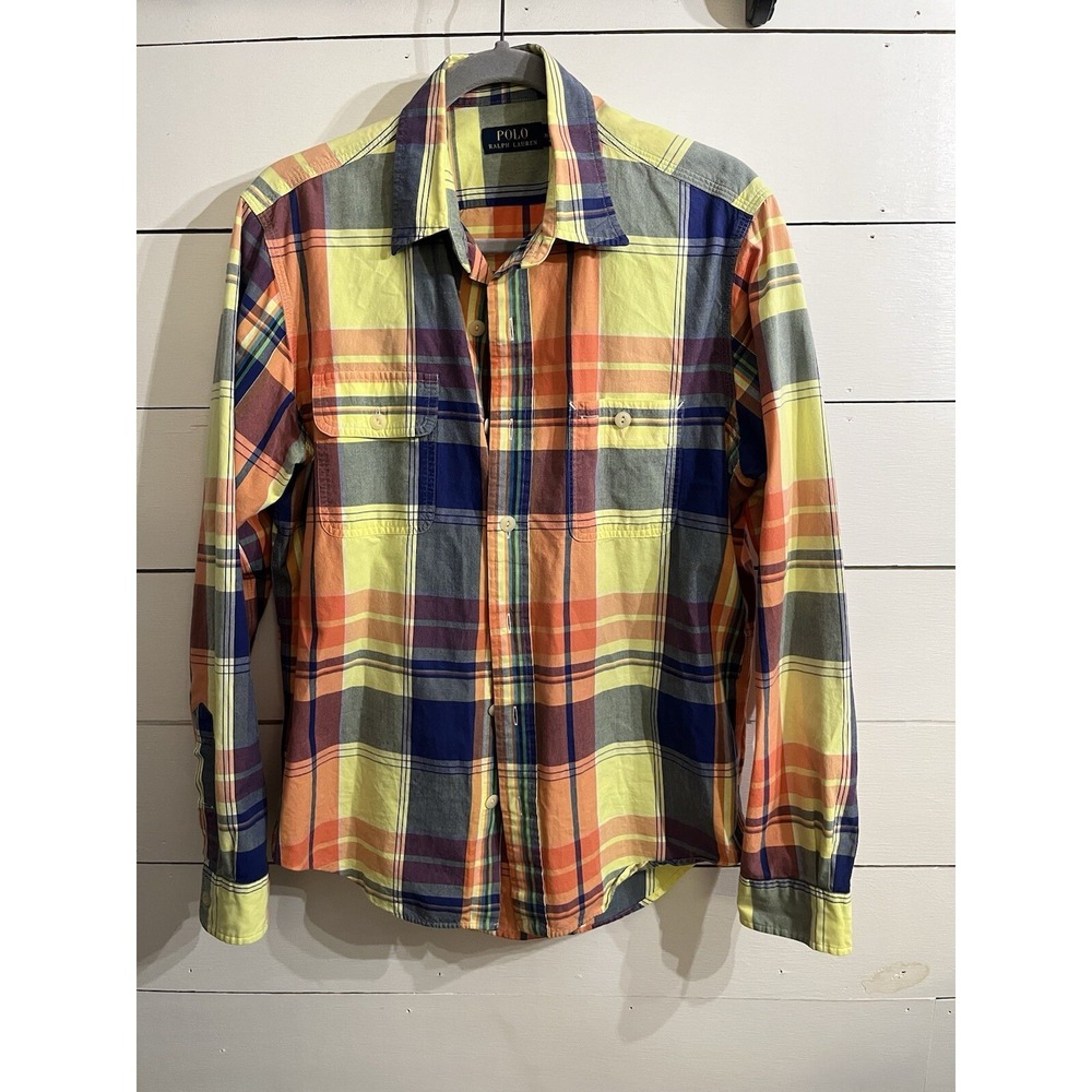 Polo Ralph Lauren Yellow Plaid Classic Fit Oxford Button Down Shirt Men's Medium